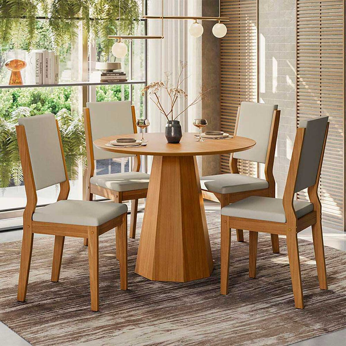 Juego de Comedor VekkaHome Isa 4 Sillas Gris