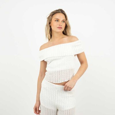 Polera Bardot Mujer Icono Blanco, Cafe, Negro, Verde