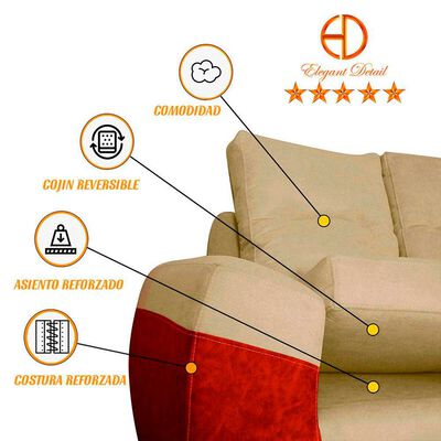 Imagen 2 del producto Seccional Izquierdo Elegant Houston Cheise Tela/PU 5 Cuerpos Beige