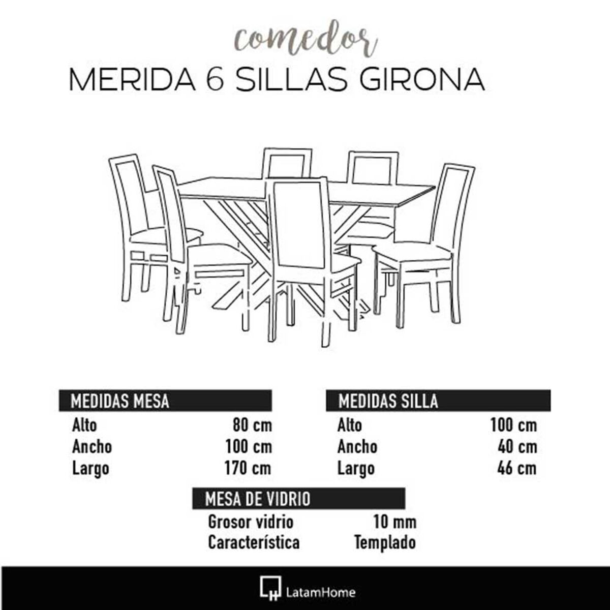 Juego de Comedor Latam Home Merida 6 Sillas Gris Claro