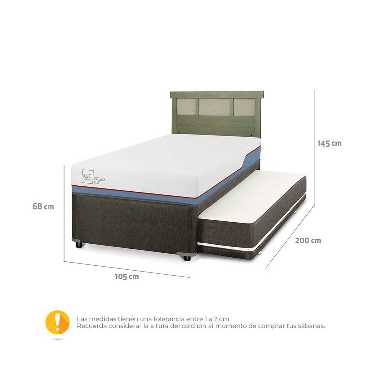 Cama Nido CIC 1,5 Plazas Excellence Plus + Respaldo Dublin Olivo