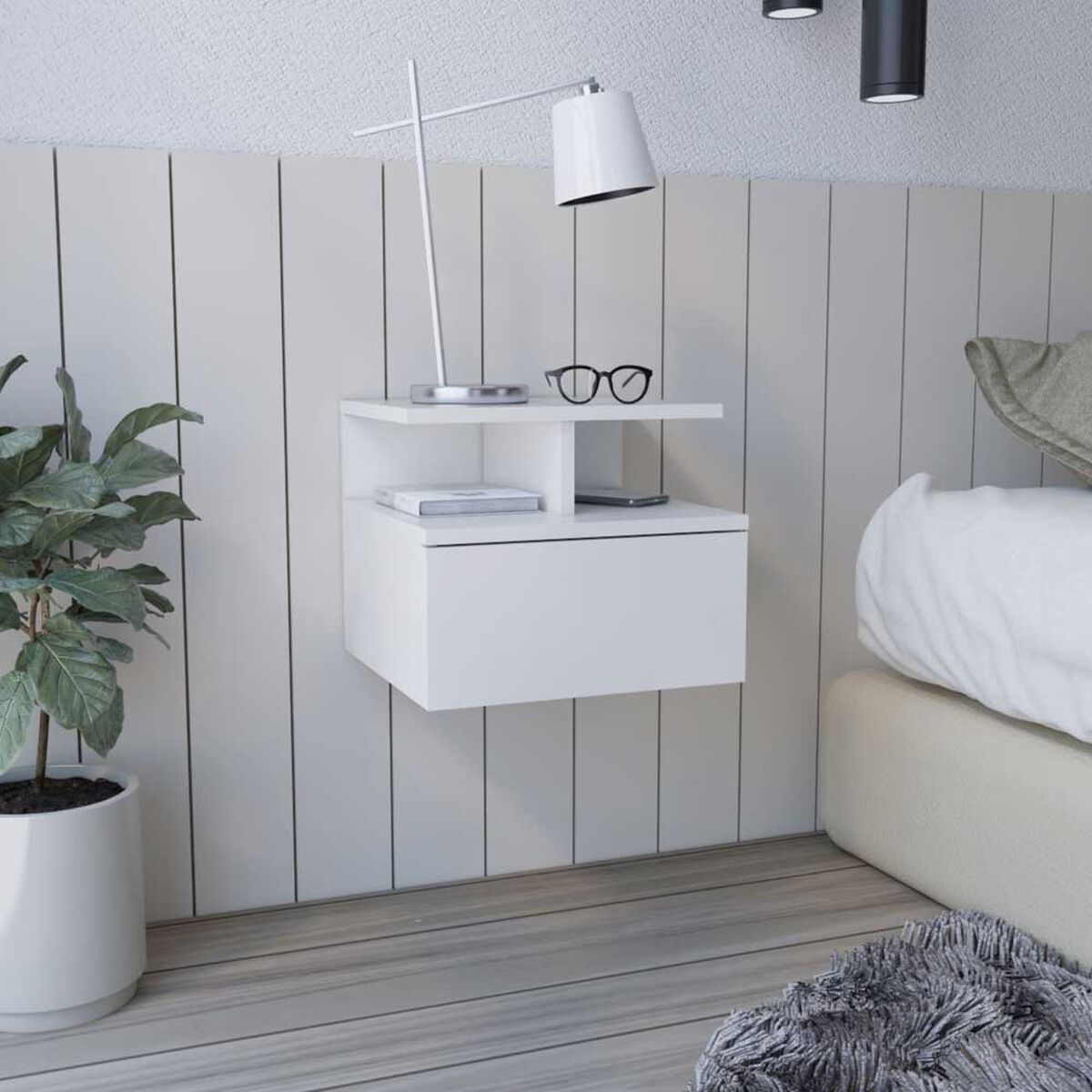 Velador Rectangular TuHome Dreams 1 Cajón Blanco