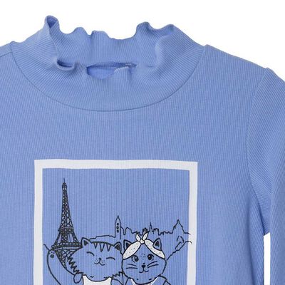 Imagen 2 del producto Polera Manga Larga de Algodón Niña Chess Celeste, Crudo