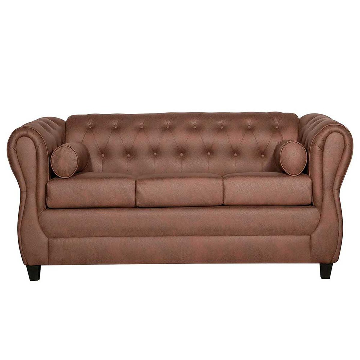 Juego de Living Ruzam Mobel Chesterfield Sofá 3 Cuerpos + Dos Sillones 1 Cuerpo PU Café