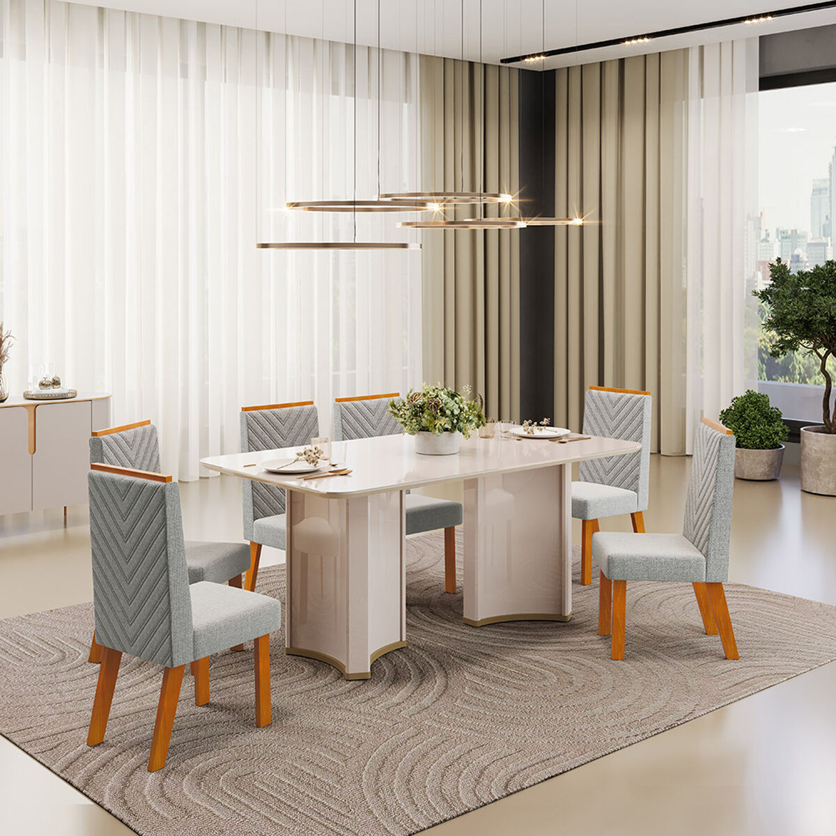 Juego de Comedor Di Poretti Design Liz 6 Sillas Gris