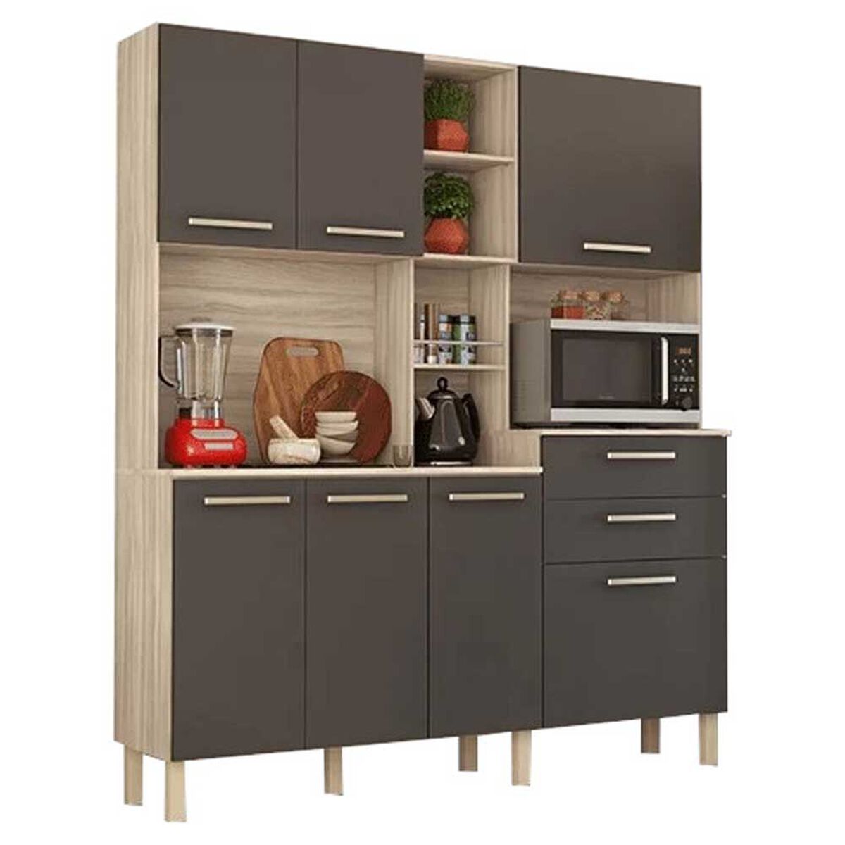 Mueble de Cocina Onessta Encanto 2 Cajones 7 Puertas Avena Grafito