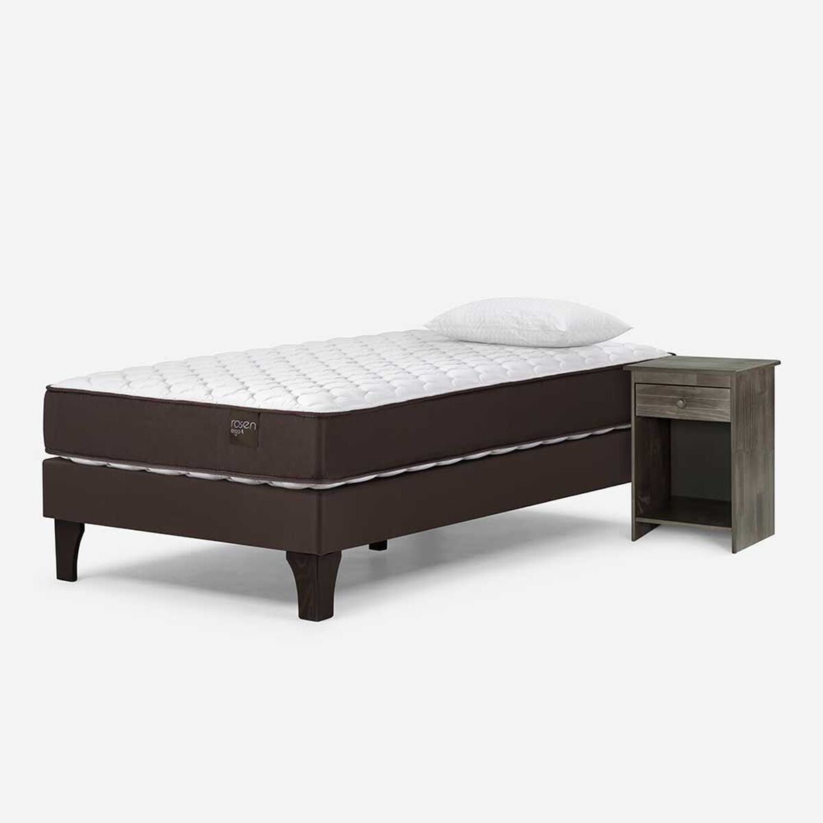 Cama Europea Rosen 1,5 Plazas Ergo T + Velador Tabor Grafito + Almohada Light Americana