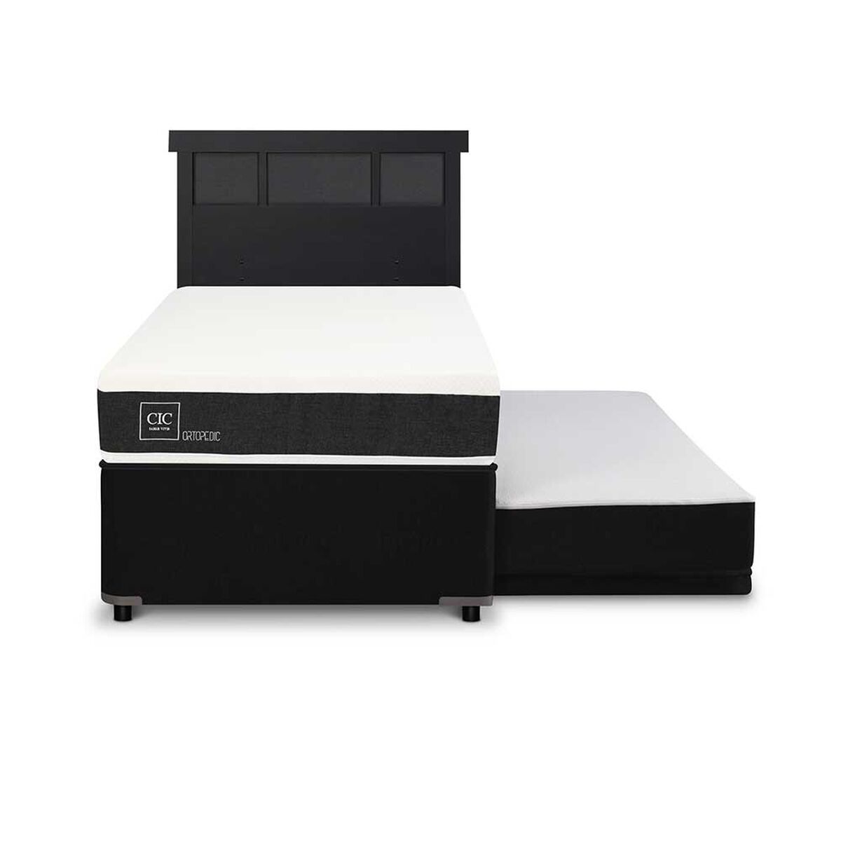 Cama Nido CIC 1,5 Plazas Ortopedic + Respaldo Dublin Negro
