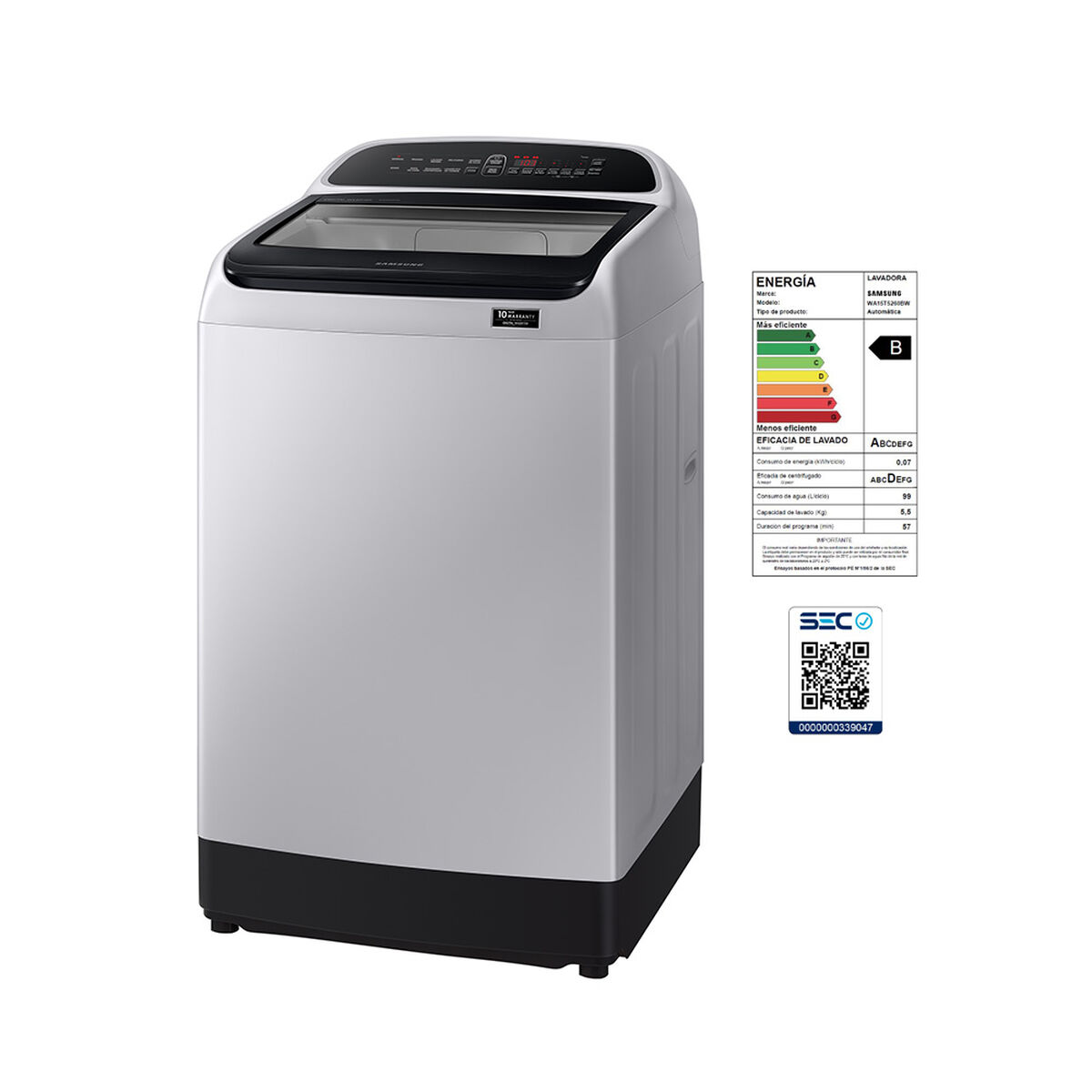 Lavadora Automática Samsung WA15T5260BY/ZS 15 kg.