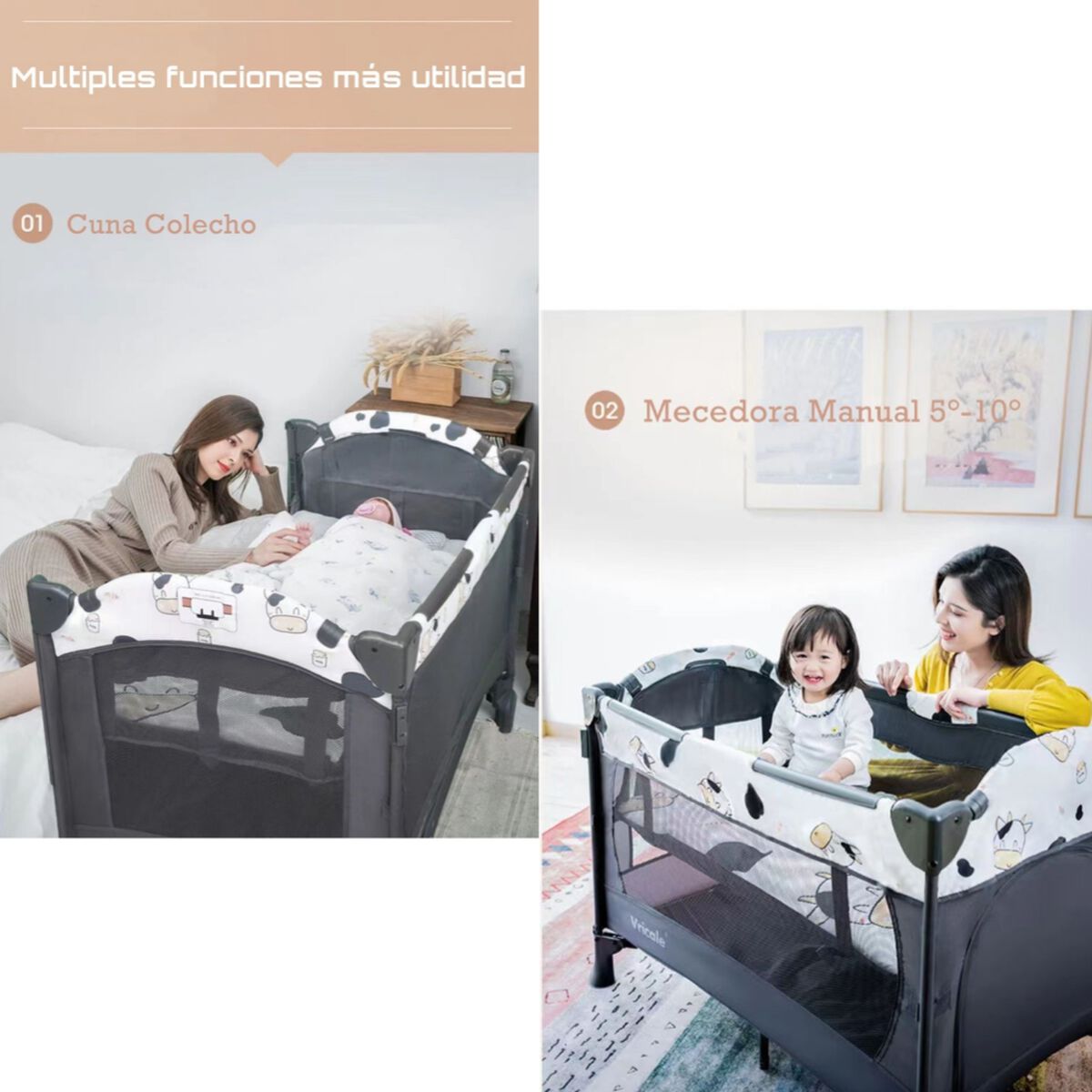 Cuna Colecho Corral Mecedora 4 en 1 Lubabycas Blanco