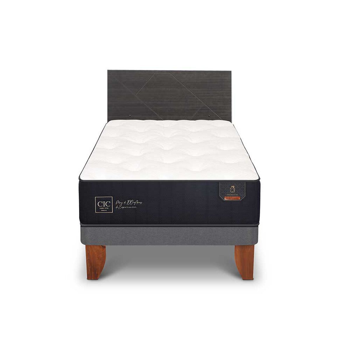 Cama Europea CIC Base Normal 1,5 Plazas Premium + Respaldo Villarrica