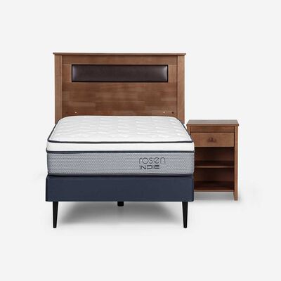 Cama Europea Rosen 1,5 Plazas Indie + Respaldo + Velador Ferrera