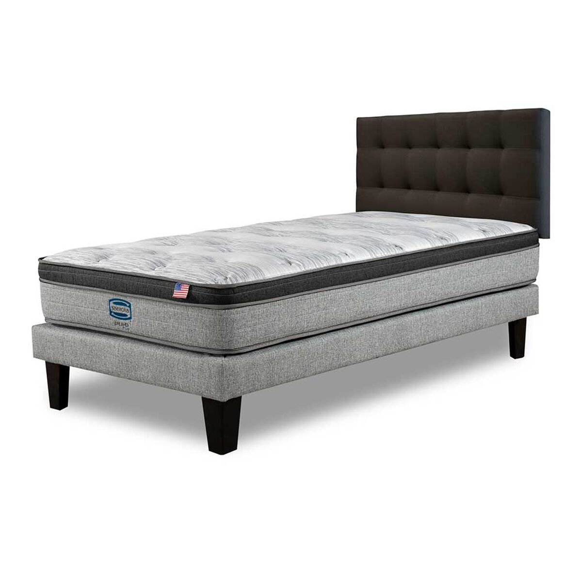 Cama Europea Simmons 1,5 Plazas Dreamer Plazasus Box + Respaldo Urban Marengo