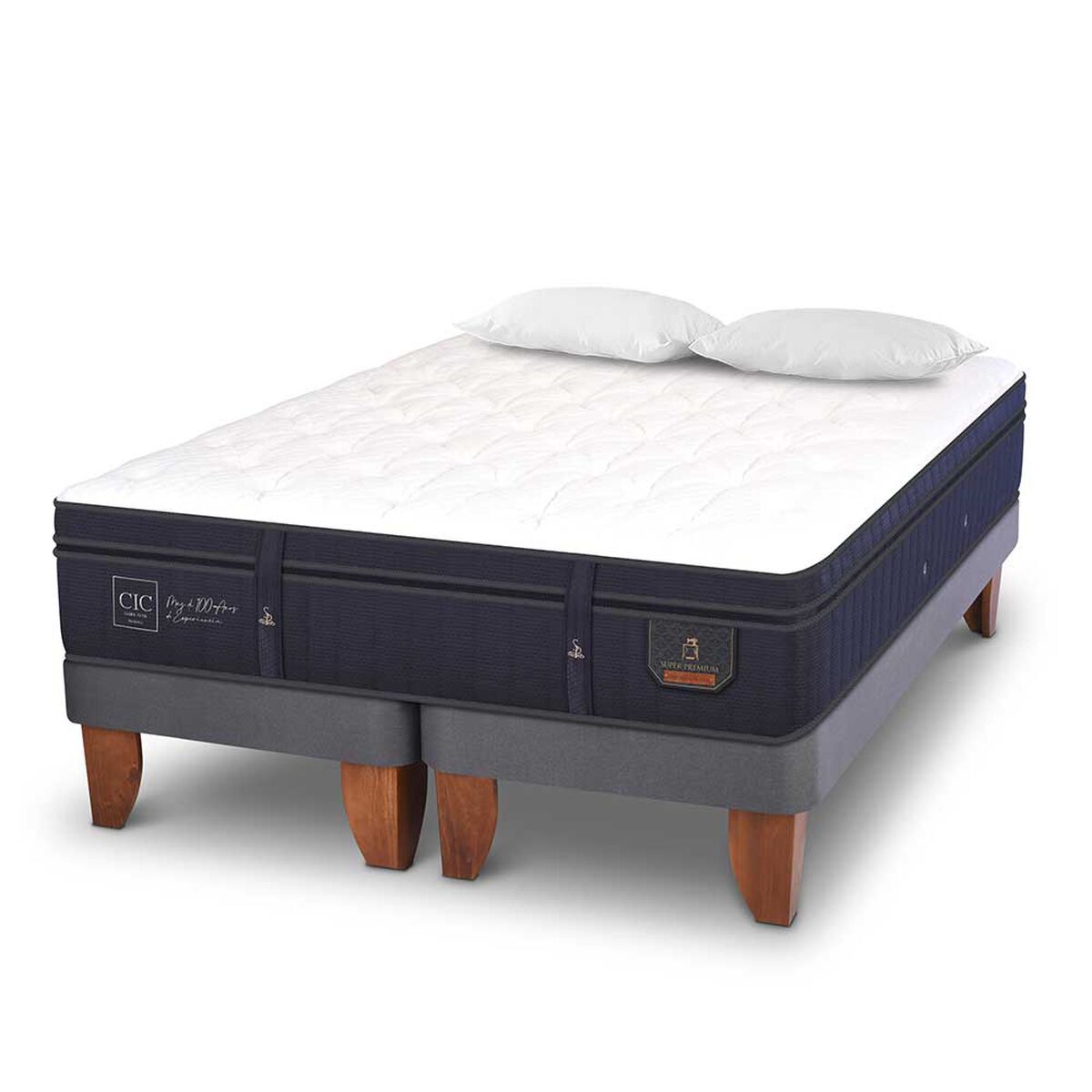 Cama Europea CIC Base Dividida 2 Plazas S&uacute;per Premium + Almohadas Viscoel&aacute;sticas