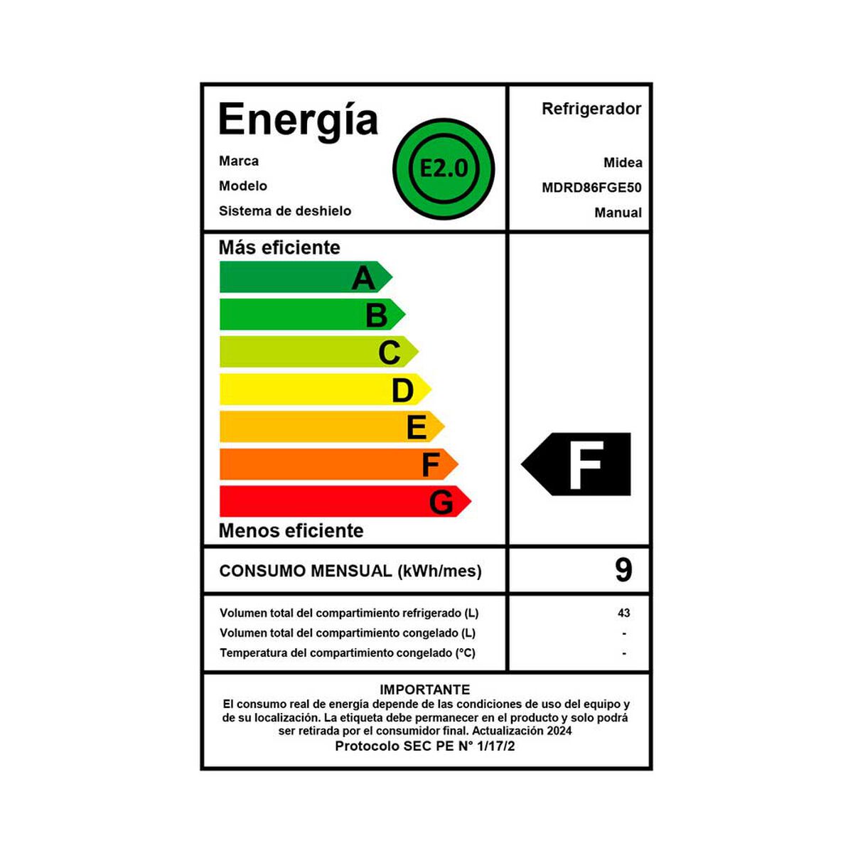 Frigobar Midea MDRD86FGE50 43 lts.