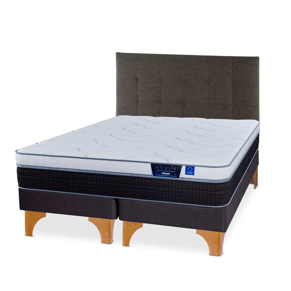Cama Europea Flex 2 Plazas Nexus Base Dividida + Respaldo Design Grafito