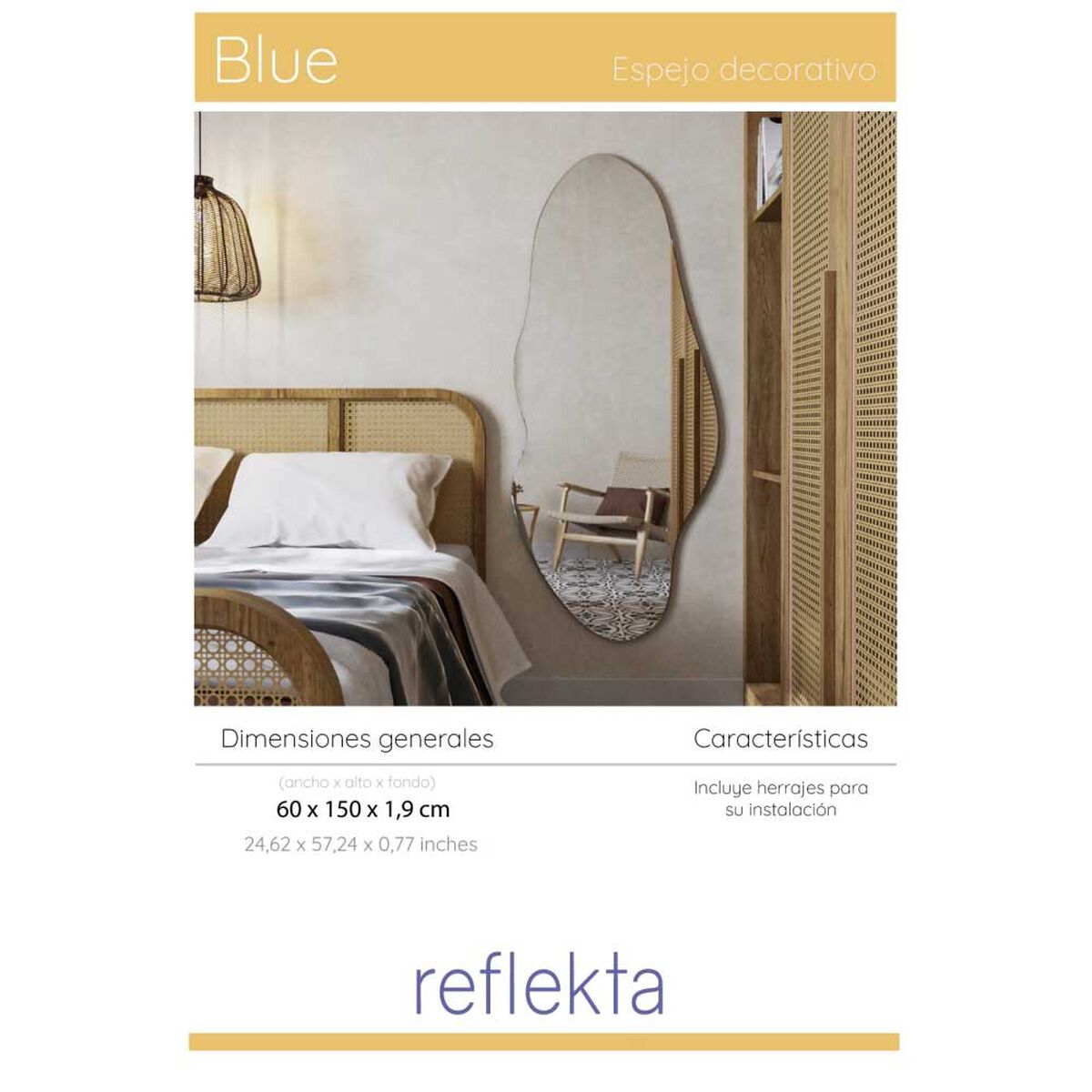 Espejo de Vidrio TuHome Fluye Blue 150 x 60 cm