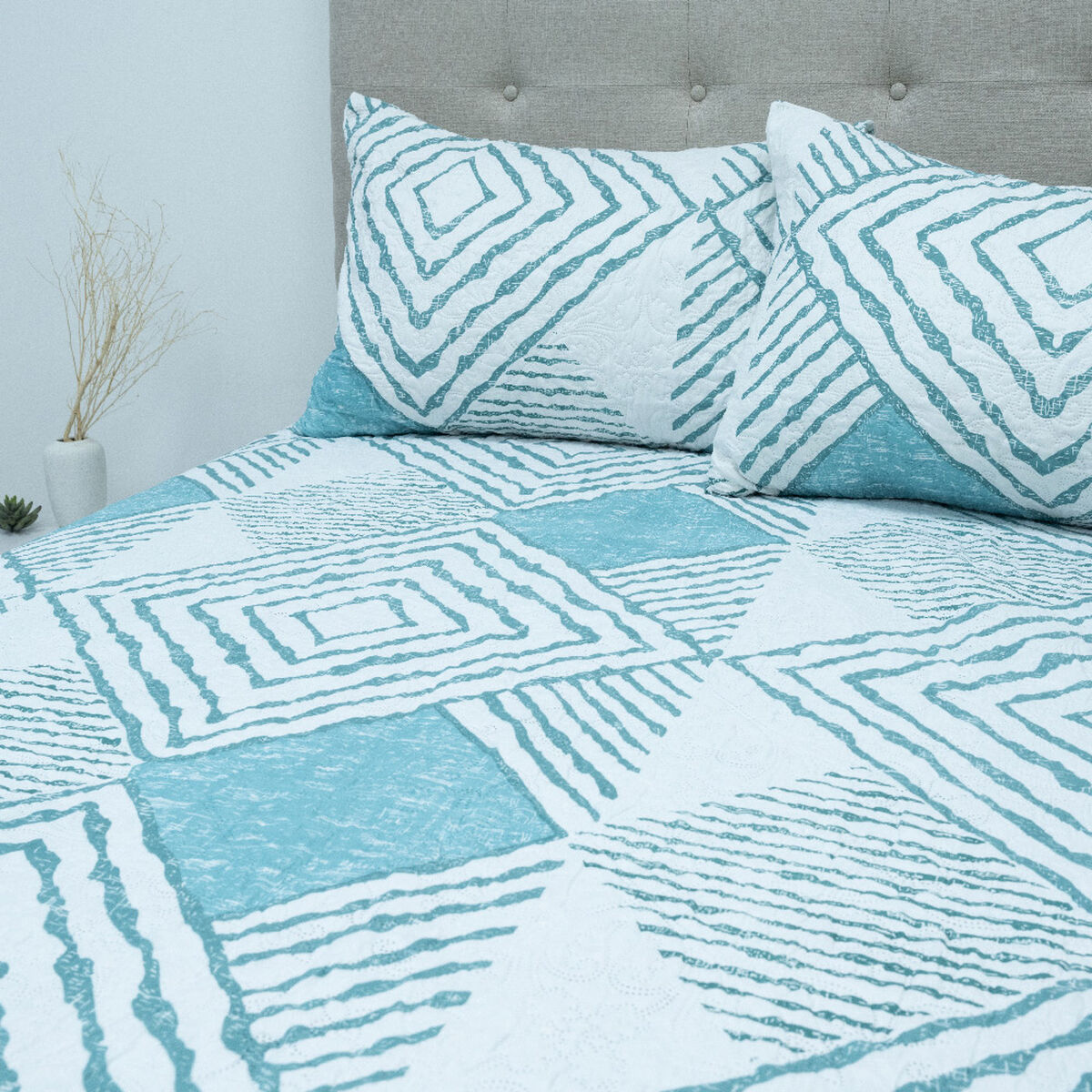 Quilt Doral Hotpress Estampado 2 Plazas Aqua