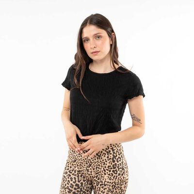 Polera Manga Corta Mujer Icono Negro, Print