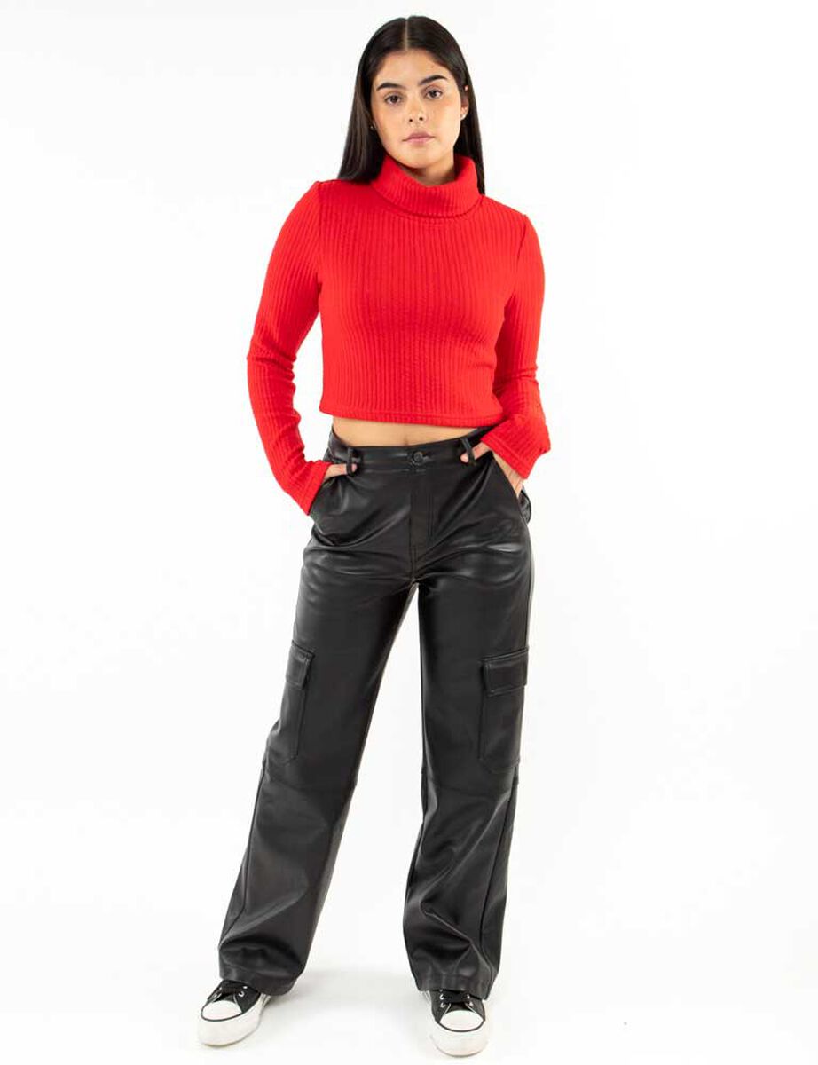 Pantalón Recto Ecocuero Mujer Icono