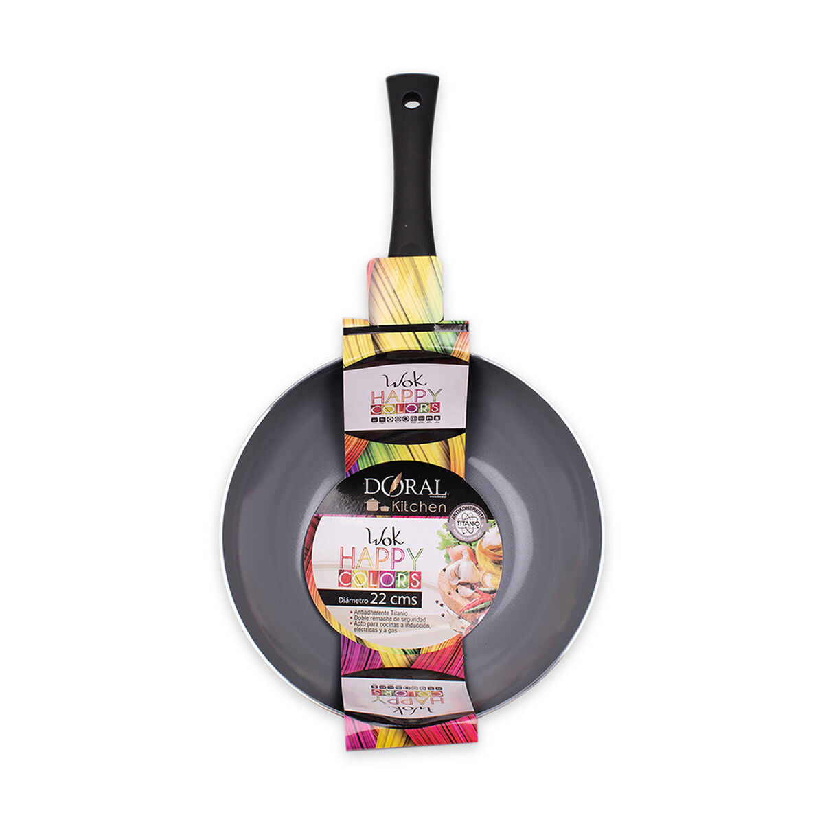 Wok Acero Inoxidable Doral Happy Color Verde 22 cm