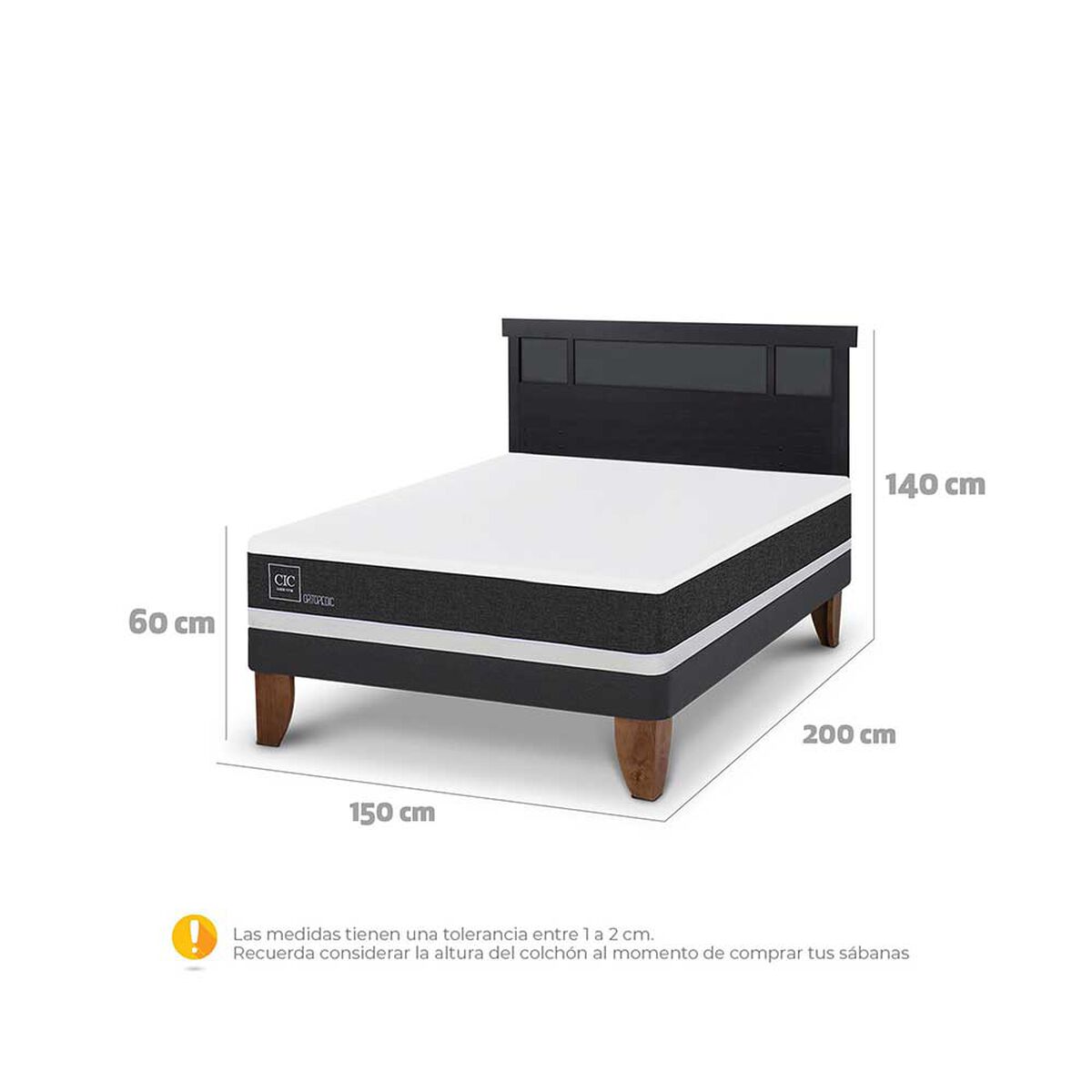 Cama Europea CIC 2 Plazas Ortopedic + Respaldo Dublin Negro