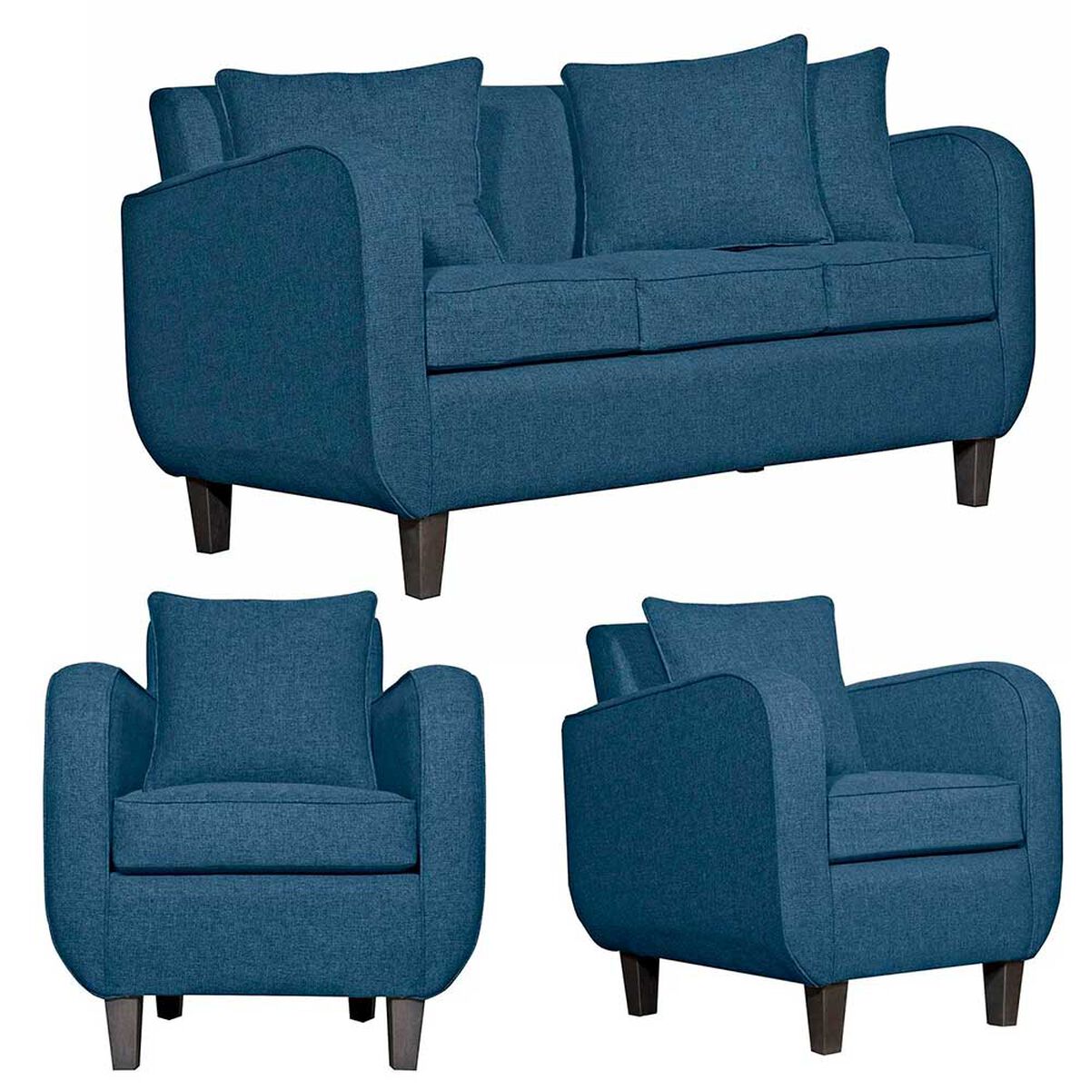 Juego de Living Ruzam Mobel Cronos Sof&aacute; 3 Cuerpos + Dos Sillones 1 Cuerpo Lino Azul