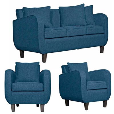Imagen 1 del producto Juego de Living Ruzam Mobel Cronos Sofá 3 Cuerpos + Dos Sillones 1 Cuerpo Lino Azul