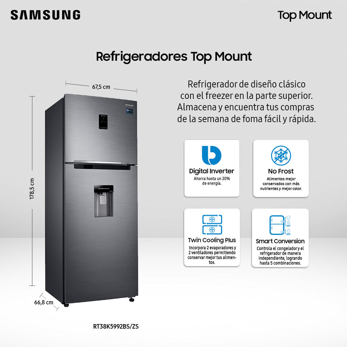 Refrigerador No Frost Samsung RT38K5992BS/ZS 368 lt