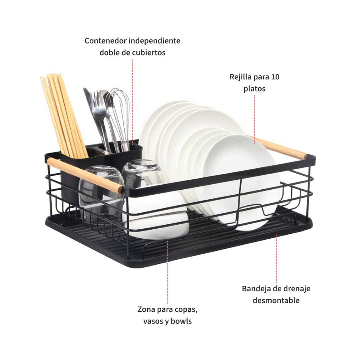 Secaplatos Escurridor Simplit 1 Nivel Acero Inoxidable Negro