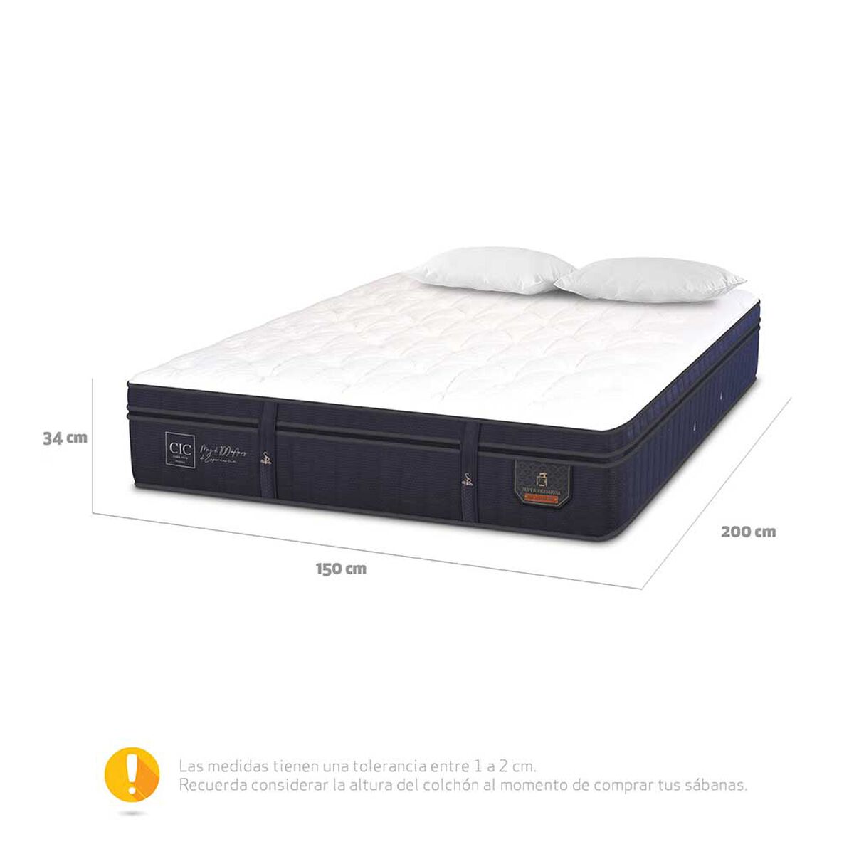 Colchón CIC 2 Plazas Súper Premium + Almohadas