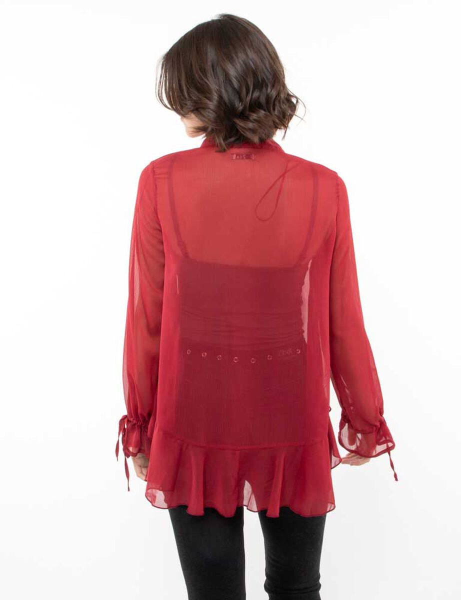 Blusa Transparente Nudos Manga Larga Mujer Zibel
