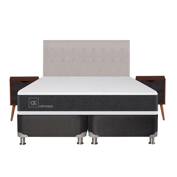 Box Spring CIC Base Dividida King New Ortopedic + Respaldo + 2 Veladores Tigris