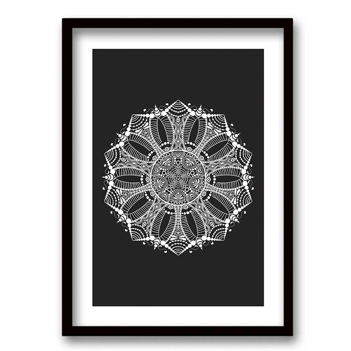 Cuadro Decorativo Retela Mandala B&N 40 x 30 cm