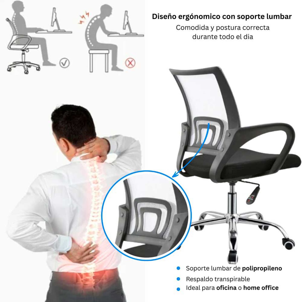 Combo Oficina Escritorio Avellana + Silla New York Negra y Blanca Arthome