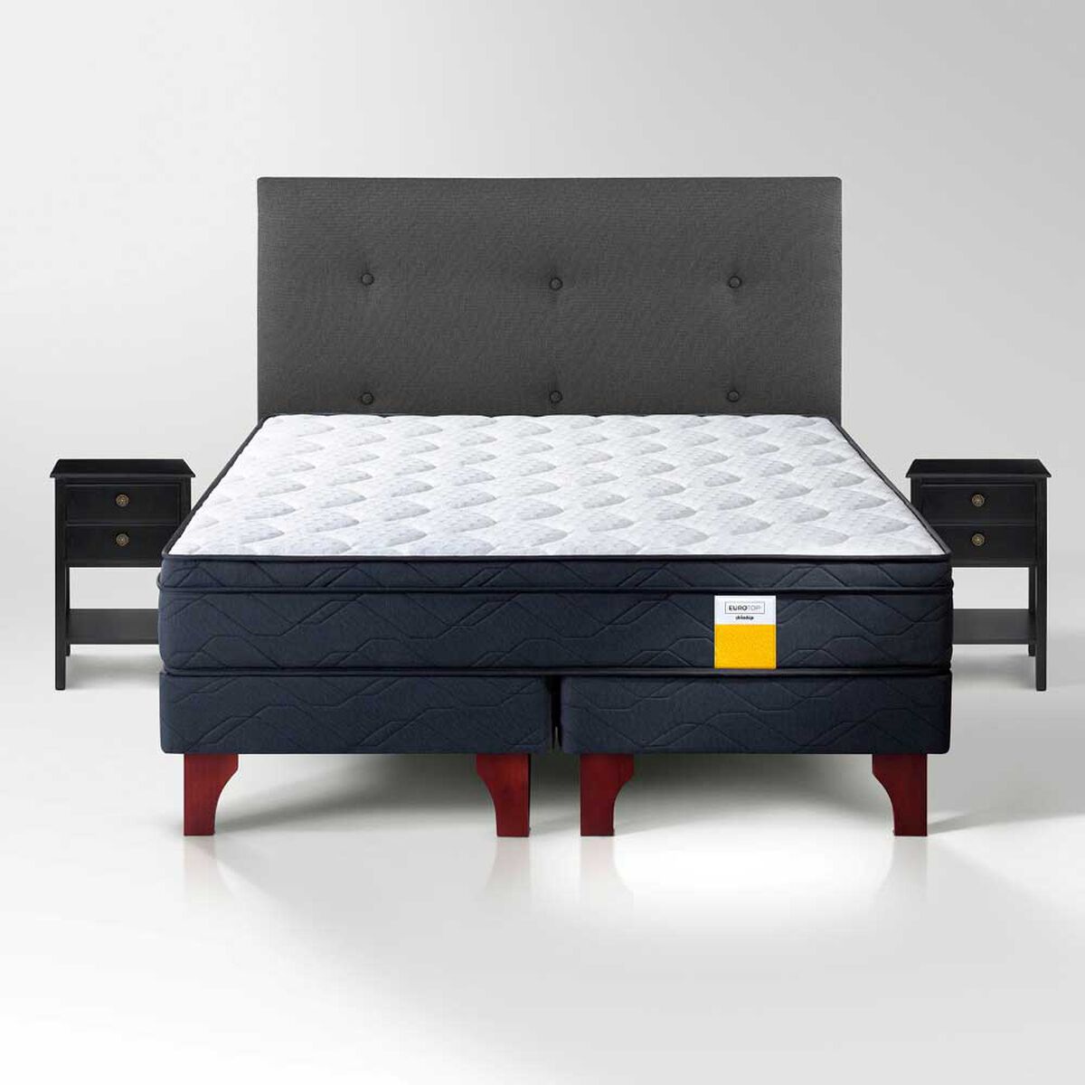 Cama Europea Drimkip 2 Plazas Eurotop Base Dividida + Respaldo Royal + Velador Rover