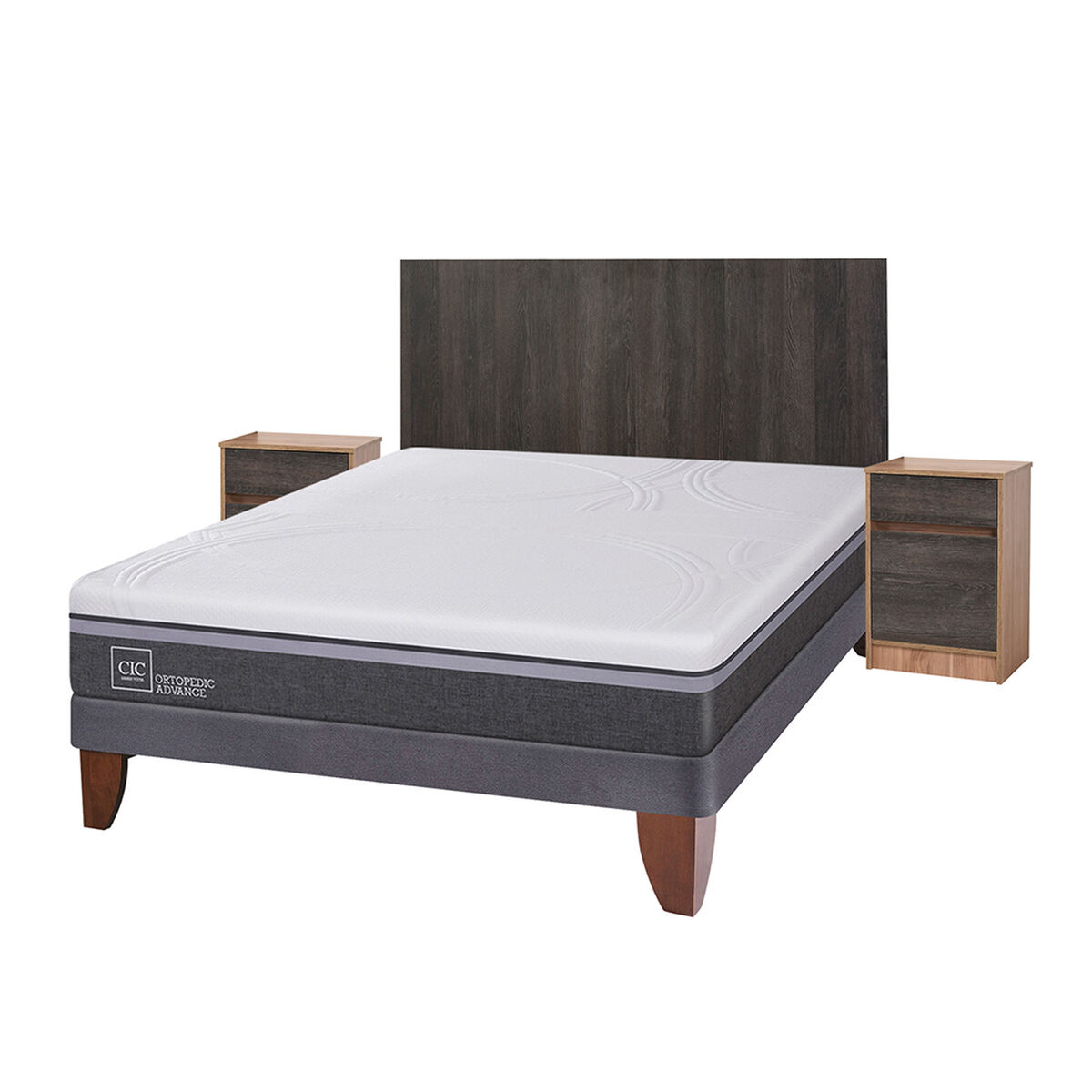 Cama Europea CIC 2 Plazas Ortopedic Advance + Respaldo + 2 Veladores