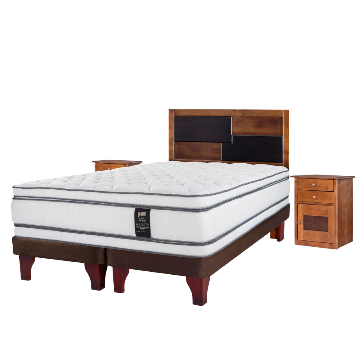 Cama Europea Flex 2 Plazas Majesty + 1 Respaldo + 2 Veladores
