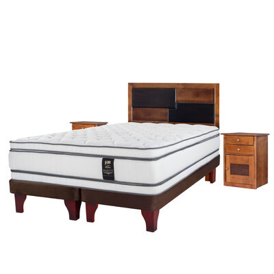 Cama Europea Flex 2 Plazas Majesty + 1 Respaldo + 2 Veladores