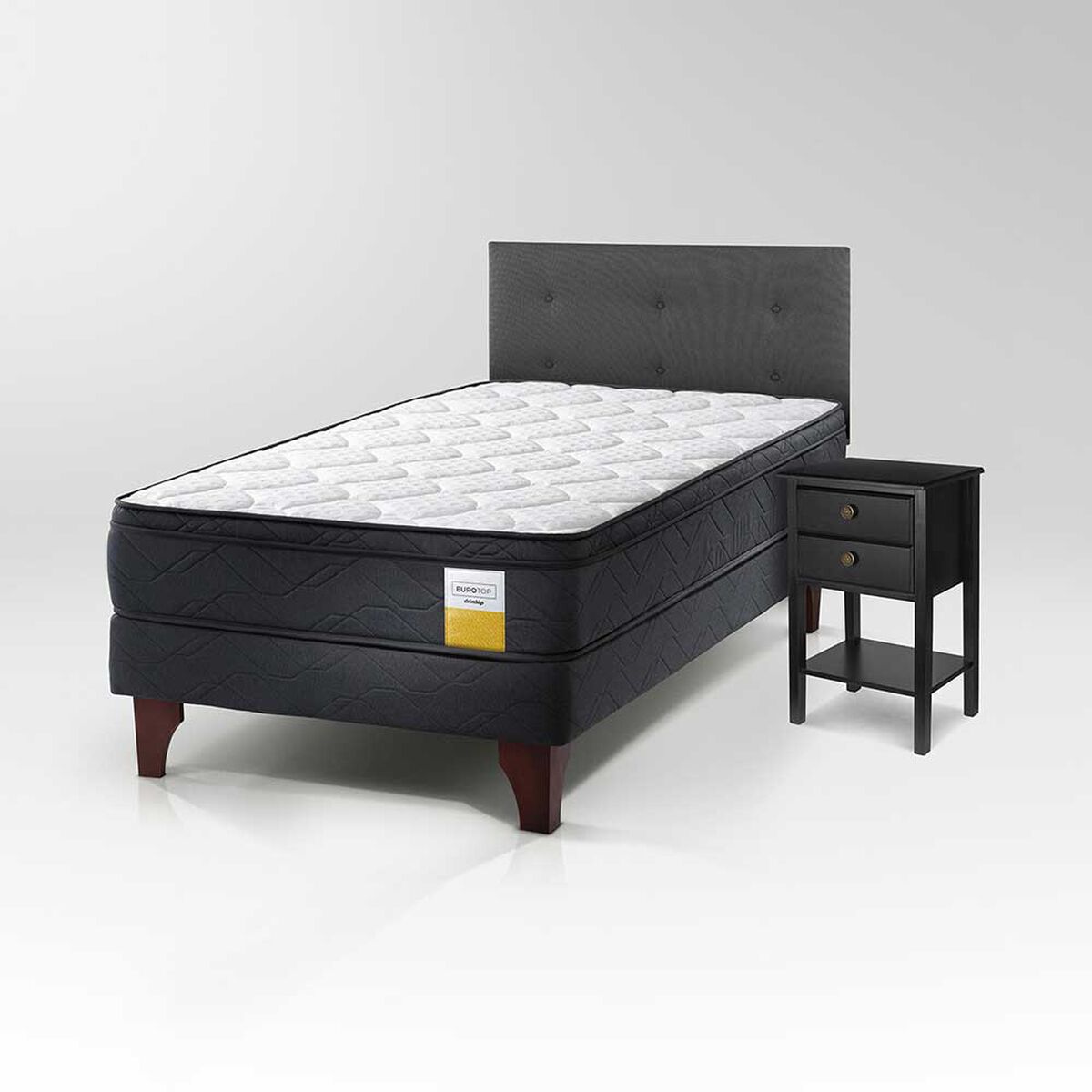 Cama Europea Drimkip 1,5 Plazas Eurotop + Respaldo Royal + Velador Rover
