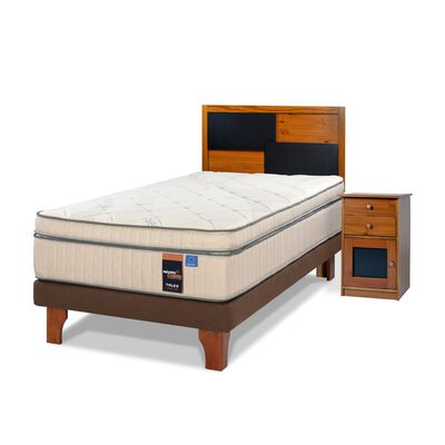 Cama Europea Flex 1,5 Plazas  Máximo Cobre  + Respaldo + Velador Colonia