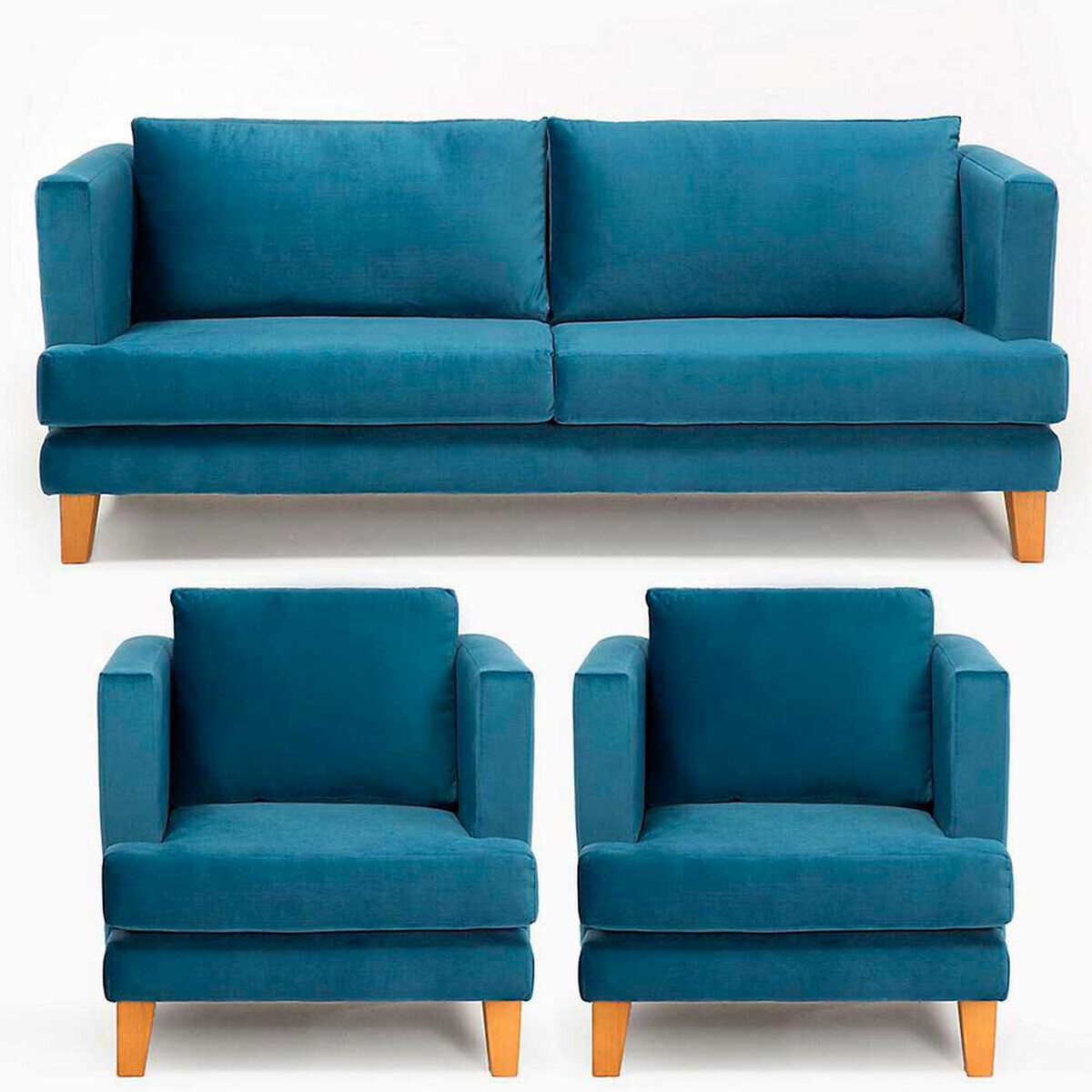 Juego de Living Barra Design Larisa Sof&aacute; 3 Cuerpos + Dos Sillones 1 Cuerpo Azul