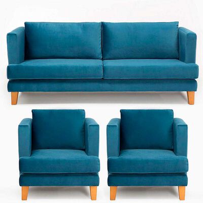 Juego de Living Barra Design Larisa Sofá 3 Cuerpos + Dos Sillones 1 Cuerpo Azul