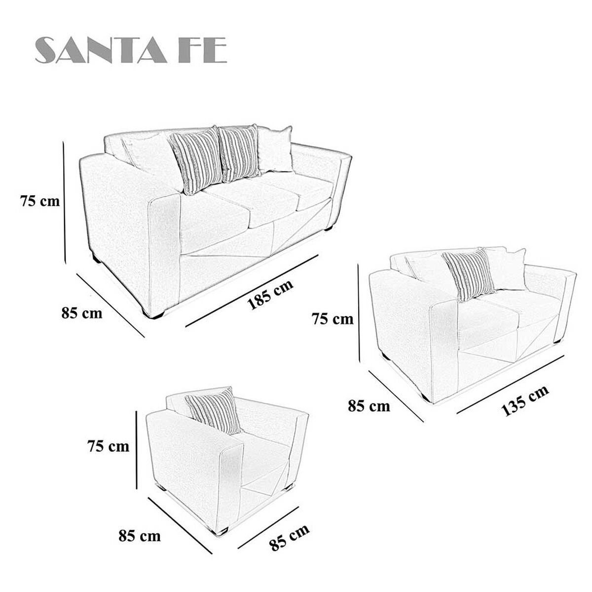 Juego de Living Elegant Detail Santa Fe Sofá 3 Cuerpos + Sofá 2 Cuerpos + Sillón 1 Cuerpo Gris