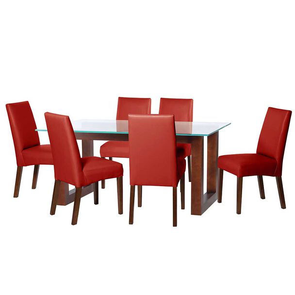 Juego de Comedor Latam Home Pamplona Segovia 6 Sillas Cuero Café Moro
