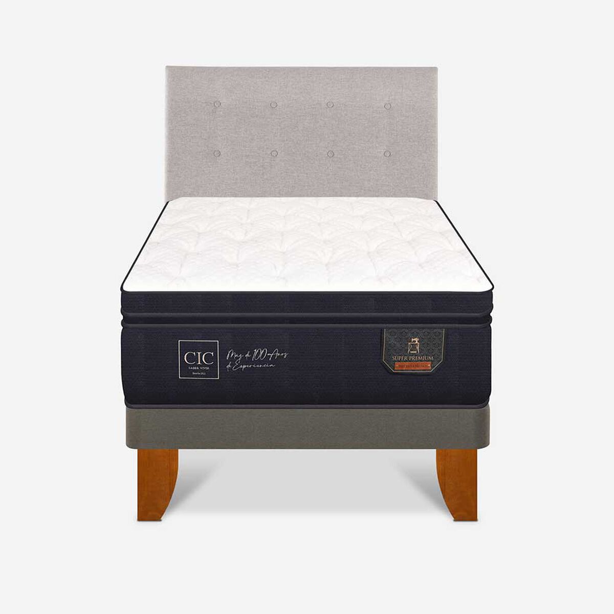 Cama Europea CIC 1,5 Plaza Super Premium +  Respaldo Tigris