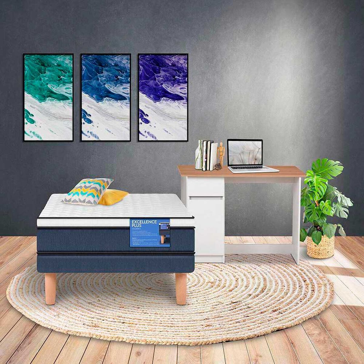 Combo Cama Europea CIC 1 Plaza Excellence Plus + Escritorio New Olmo Alpino Blanco 1 Puerta 1 Caj&oacute;n