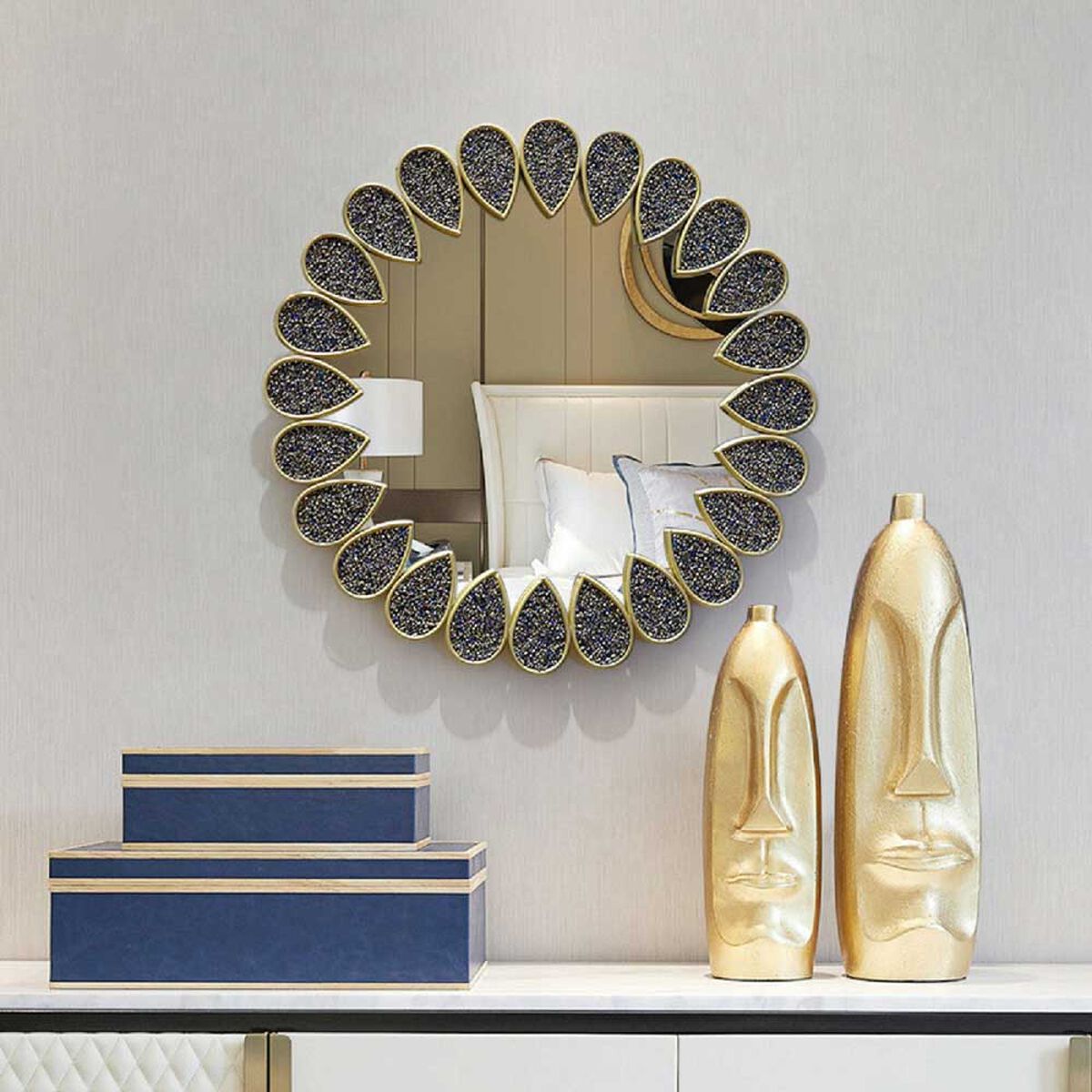 Espejo Decorativo Redondo Ankara Gotas de Metal Negro