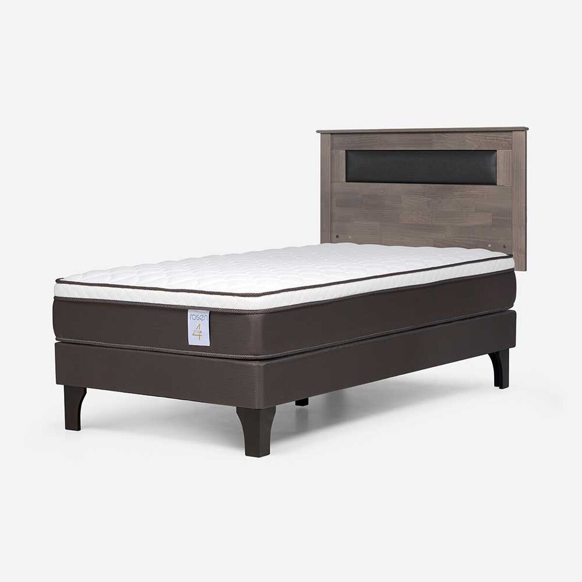 Cama Europea Rosen 1 Plaza New Style 4 Plus + Respaldo Ferrera Gris