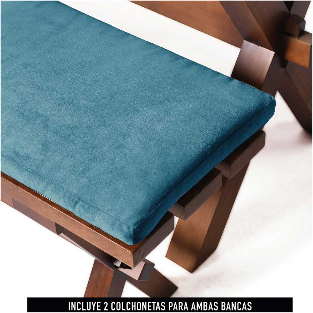 Juego de Comedor Latam Home Sevilla Tenerife 2 Sillas + 2 Bancas Velvet Azul Petr&oacute;leo